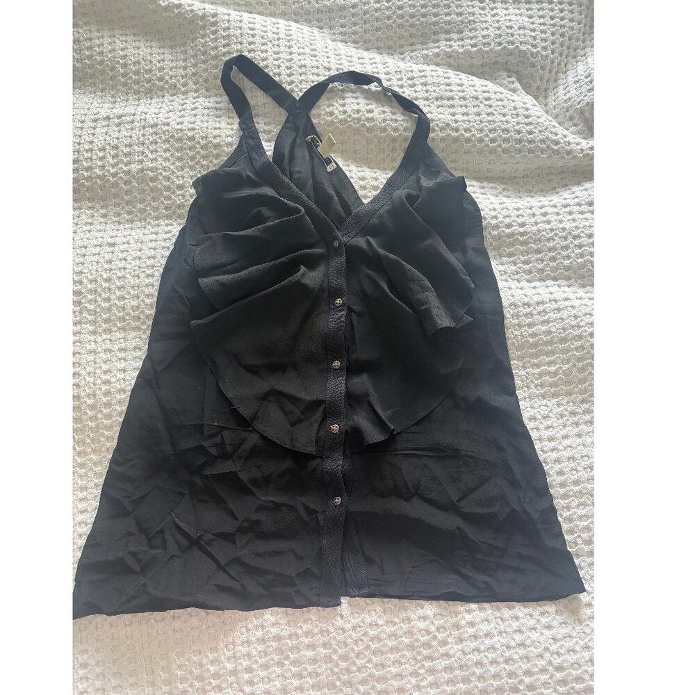 Banana Republic Black Silk Ruffle Button Front Sleeveless V-Neck Tank Top